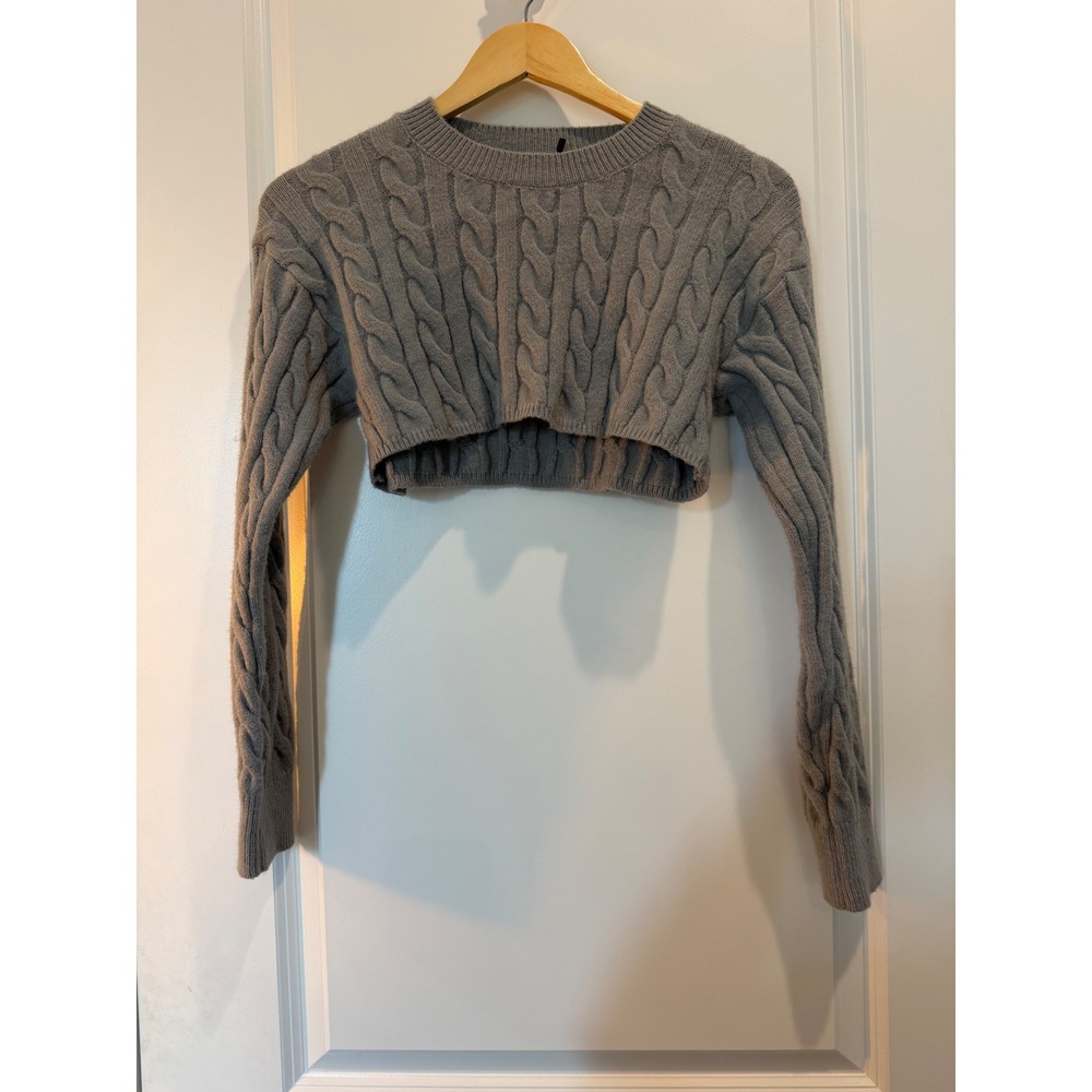 Ava & Ever Women Grey Cable Knit Ultra Cropped Sweater Long Sleeve Small
